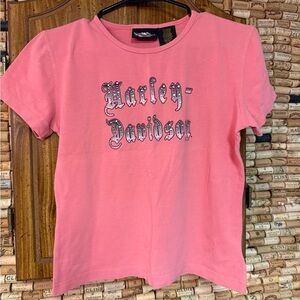 Vintage Y2K bedazzled Harley Davidson cropped cotton tee size M